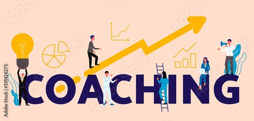 Coaching or business training with people flat vector illustration isolated.