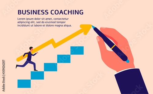 Business coaching with man led to success flat vector illustration isolated.