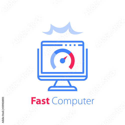 Fast internet access, computer monitor, software solution, antivirus concept