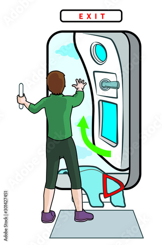 airlines  show how to open and exit plane departure in time of emergency at the emergency gate-01