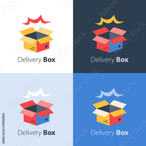 Fast delivery, open box, shipping order, distribution services, pick up point