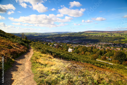 Path running along ilkley moor and a view of ilkley town © Andrew Gardner