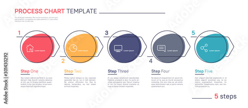 Clean and simple flat style linear vector infographic process chart template. Five steps photo