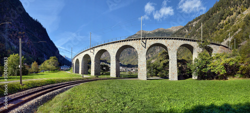  famous circular viaduct in Swiss Alps mountain, Brusio, Canton Grisons, photo