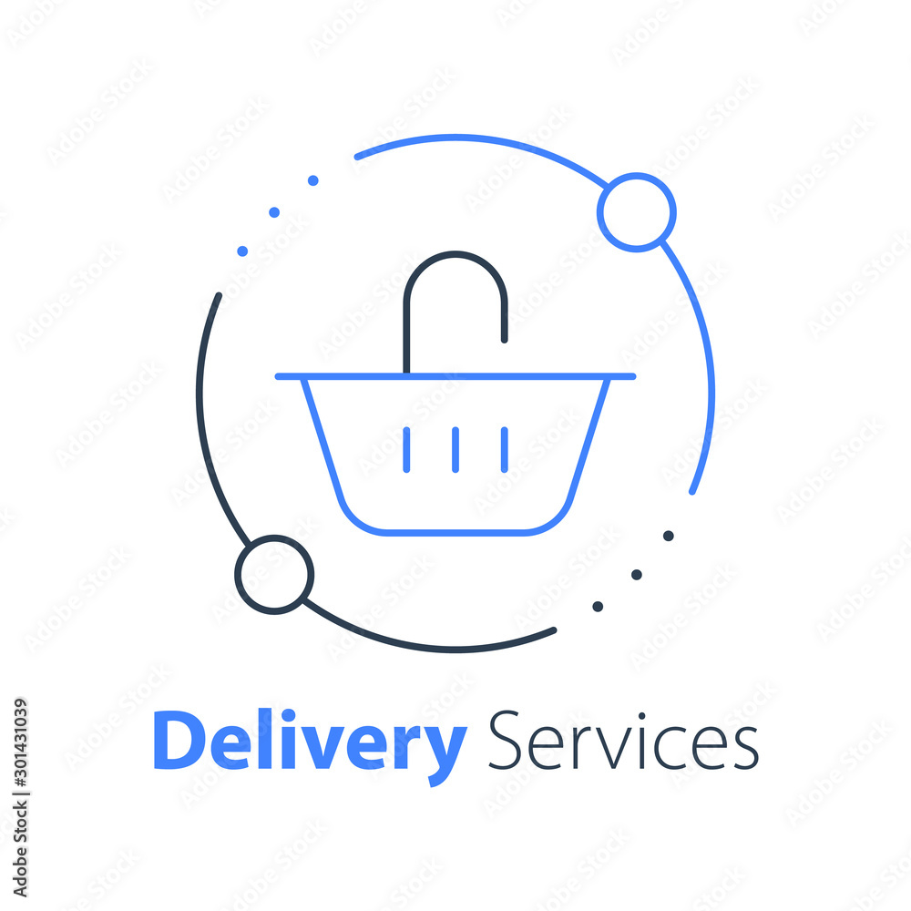 Grocery basket thin line icon, food delivery concept Grocery basket thin line icon, food delivery concept