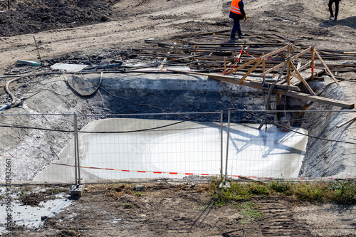 Temporary concrete washout at construction site
