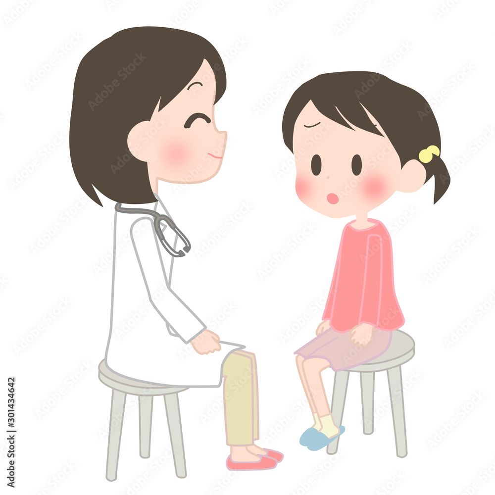 医師と話す女の子