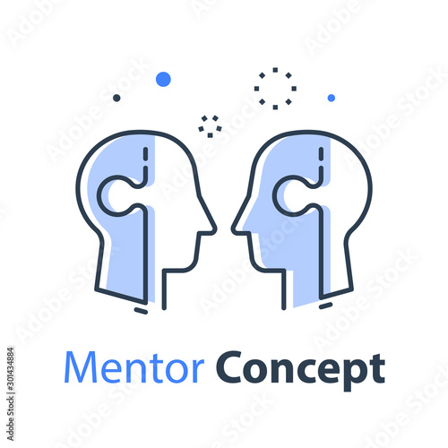 Mentor concept, two heads and jigsaw, team work, common ground, human resources