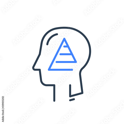 Human head profile and pyramid of need, cognitive psychology, fulfillment or mindfulness