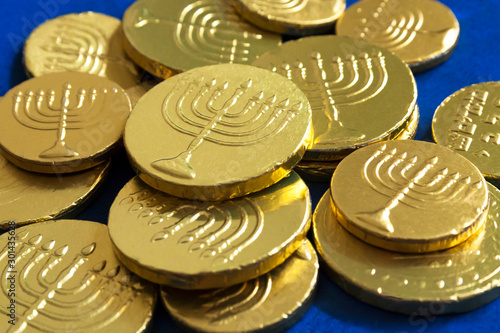 Hanukkah golden coins photo