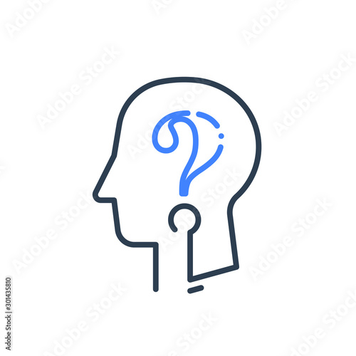 Human head profile and question mark, cognitive psychology or psychiatry, self questioning