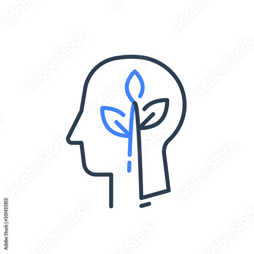 Human head profile and plant stem, cognitive psychology or psychiatry concept, mental health