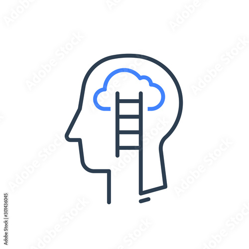 Human head profile and ladder, cognitive psychology or psychiatry concept, growth mindset, self knowledge