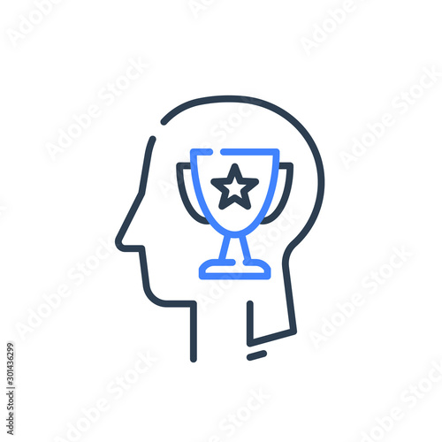 Human head profile and cup, motivation concept, leadership training course, employee of the month