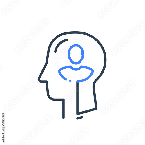 Human head profile, cognitive psychology or psychotherapy concept, mental health, personality disorder or schizophrenia