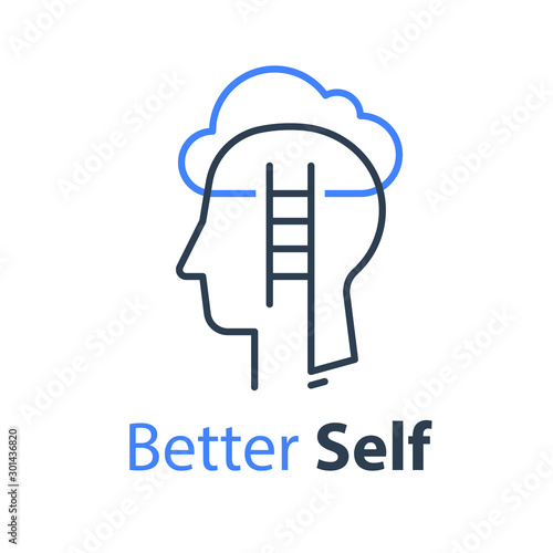 Human head profile and ladder, cognitive psychology or psychiatry concept, growth mindset, self knowledge