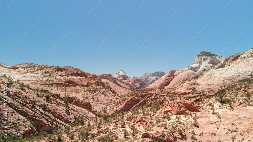 Aerial view of beautiful scenery in Zion National Park, Utah, United States Aerial view of beautiful scenery in Zion National Park, Utah, United States