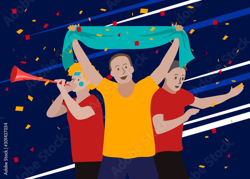 Group of Fan or Sport Player holding the flag, vector illustration.