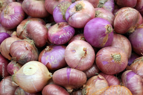 Fresh Purple Onions Sold in the Market