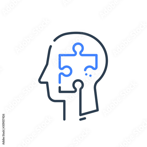 Human head profile and jigsaw puzzle, cognitive psychology or psychiatry concept, mental health