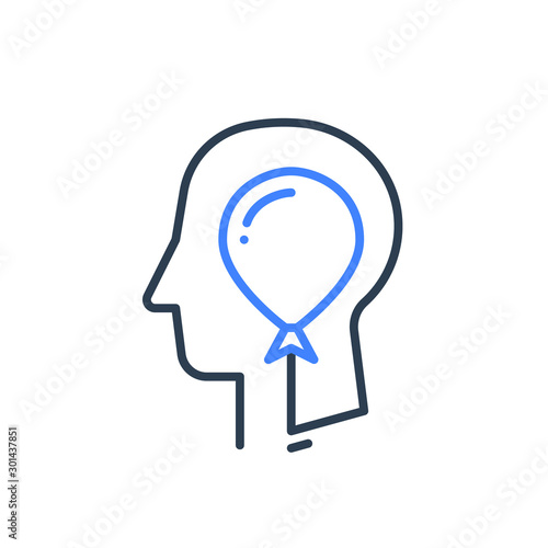 Human head profile and balloon, cognitive psychology or psychiatry concept, self esteem or ego