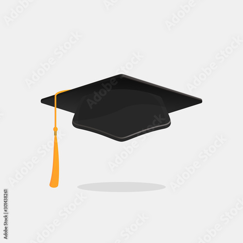 Graduation cap. Academic hat with tassel. Illustration in flat style. Vector isolated on white background.
