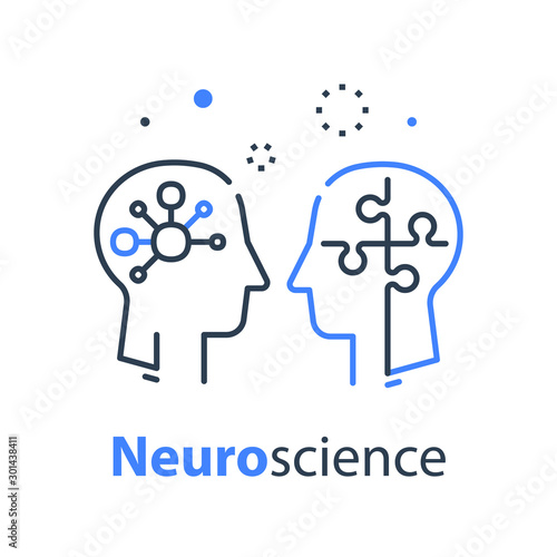 Human head profile and jigsaw puzzle, cognitive psychology or psychotherapy