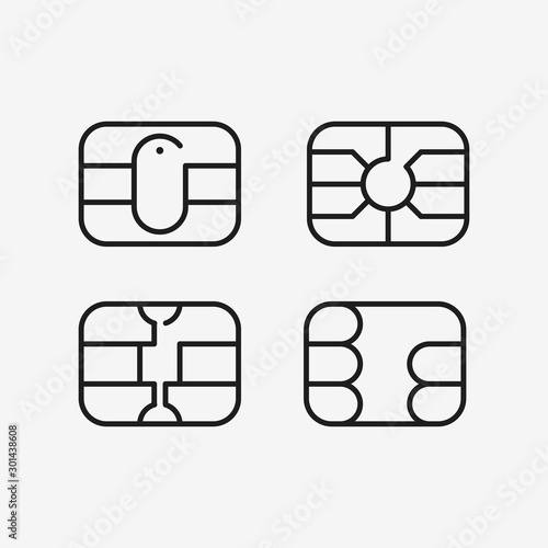 Chip of credit card icon. EMV chip for bank plastic credit or debit charge card. Vector illustration.