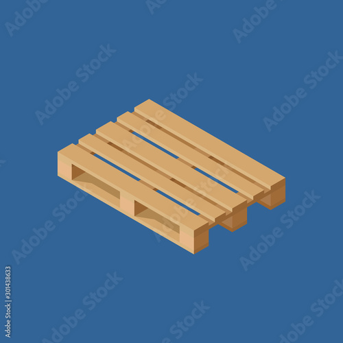Wooden pallet isolated on blue background. Isometric view. Vector illustration.