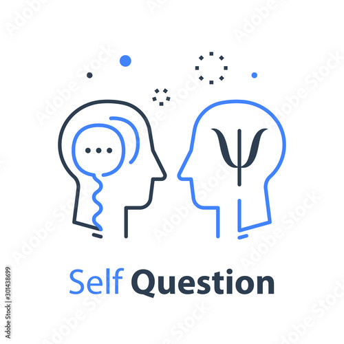 Human head profile and speech bubble, self questioning, psychology professional or psychotherapy concept