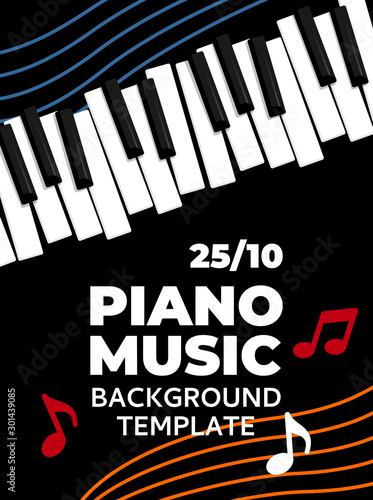 Music piano poster template. Vector flyer background with keyboard illustration. Placard template for music festival.