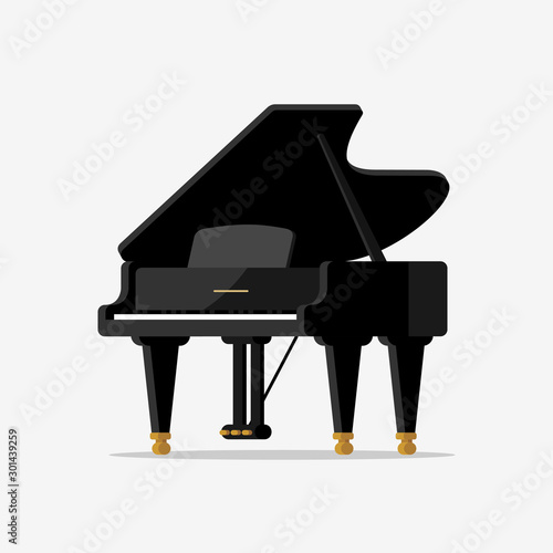 Black grand piano. Vector illustration in flat style.