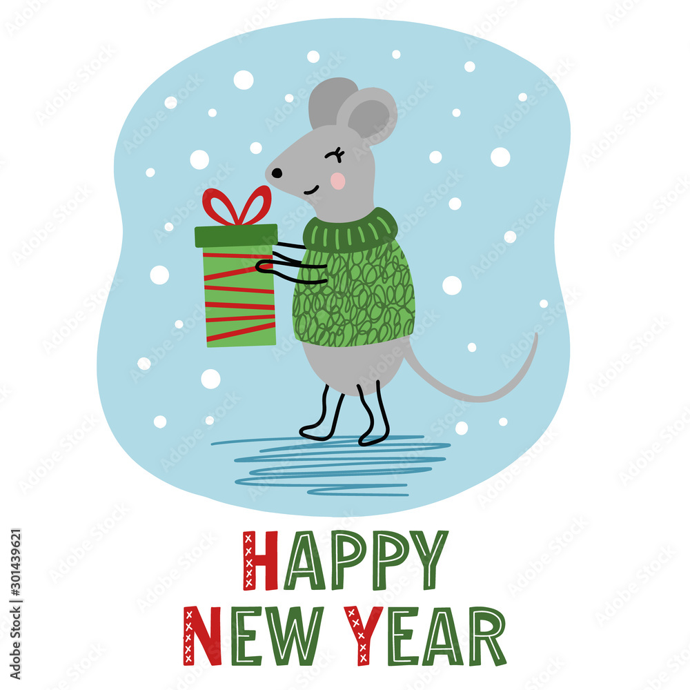Happy New Year 2020 greeting clipart with symbol of the year mouse ...