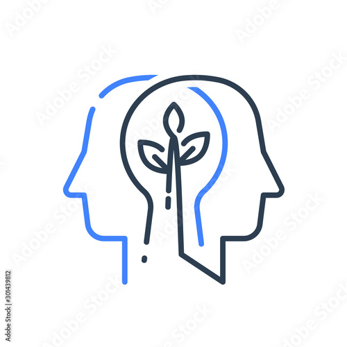 Human head profile and plant stem, cognitive psychology or psychiatry concept, mental health