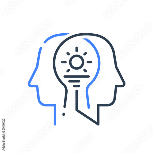Human head profile and sunrise, cognitive psychology or psychiatry concept, inner calm or harmony