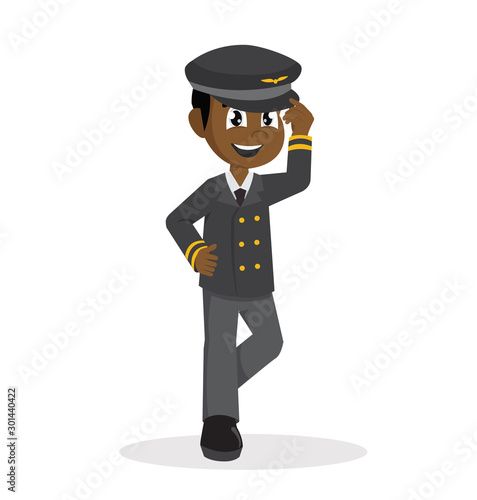 Cartoon character Poses, African Boy using pilot costume.