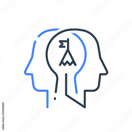 Human head profile and mountain summit, motivational psychology, goal achievement, growth mindset