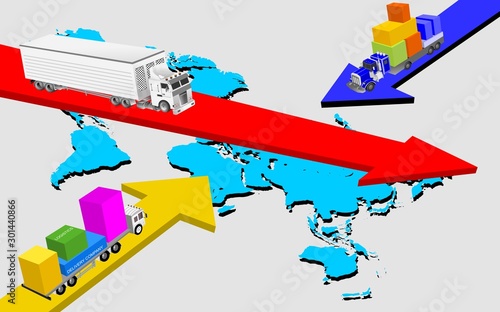Heavy truck on the road, transportation of containers by trucks, isometric logistic concept vector illustration