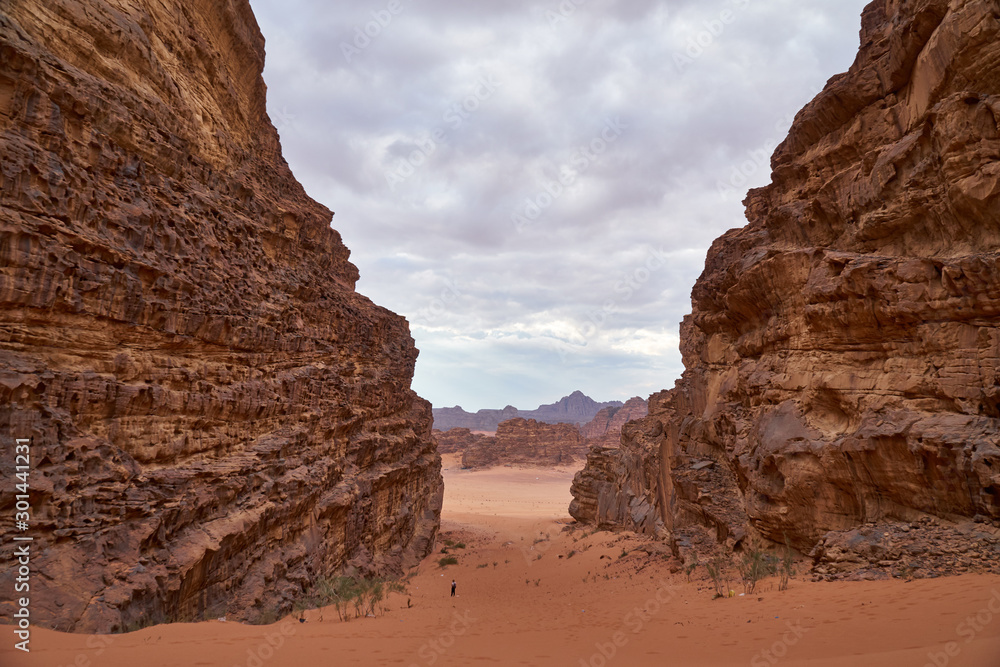 Rocky canyon in Wadi Rum desert, Jordan