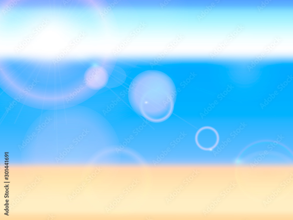 Blurred background with sea beach and sunny rays. Vector illustration for poster Blurred background with sea beach and sunny rays. Vector illustration for poster