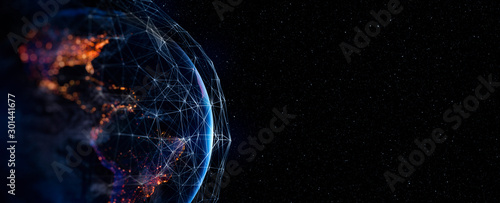 Obraz na płótnie Communication technology for internet business. Global world network and telecommunication on earth cryptocurrency and blockchain and IoT. Elements of this image furnished by NASA w salonie