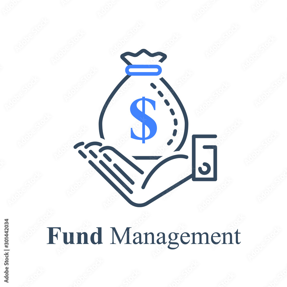 Hand holding big money bag, financial solution concept, instant money, fast loan Hand holding big money bag, financial solution concept, instant money, fast loan