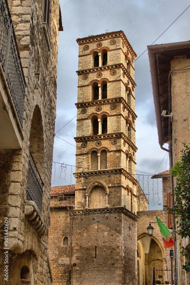Bell tower of the Cathedral of Sermoneta, Italy