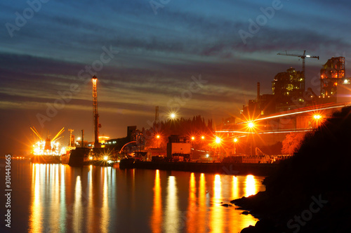 Sunset in the harbor. Sunset in a port in Kocaeli, Turkey.
