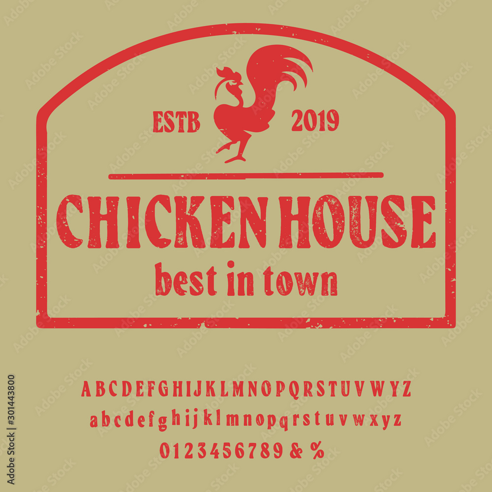 Hand drawn vintage retro font. Outdoor advertising of American Chicken ...