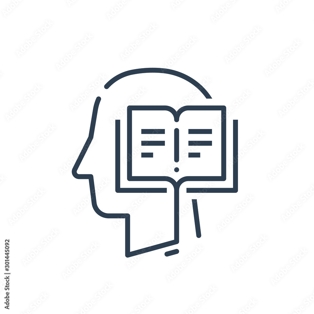 Human head profile and open book, education subject, writing and storytelling concept Human head profile and open book, education subject, writing and storytelling concept