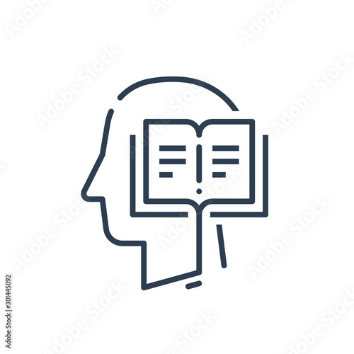 Human head profile and open book, education subject, writing and storytelling concept photo