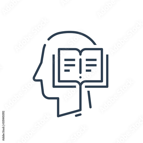 Human head profile and open book, education subject, writing and storytelling concept