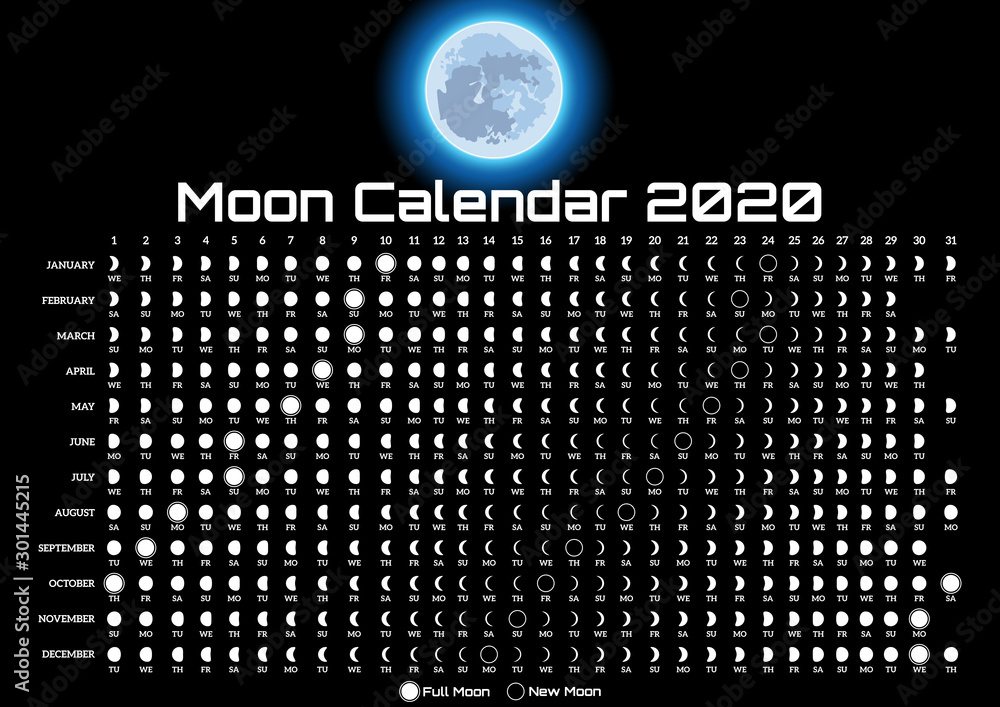Printable template with lunar calendar and colored moon Stock Vector | Adobe Stock
