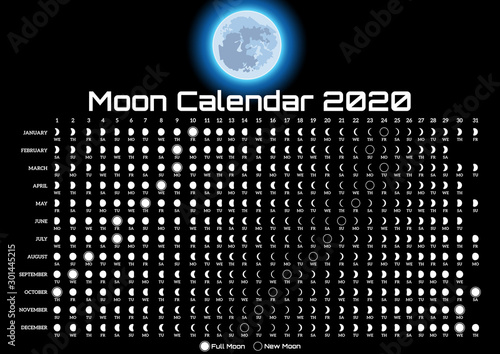 Printable template with lunar calendar and colored moon